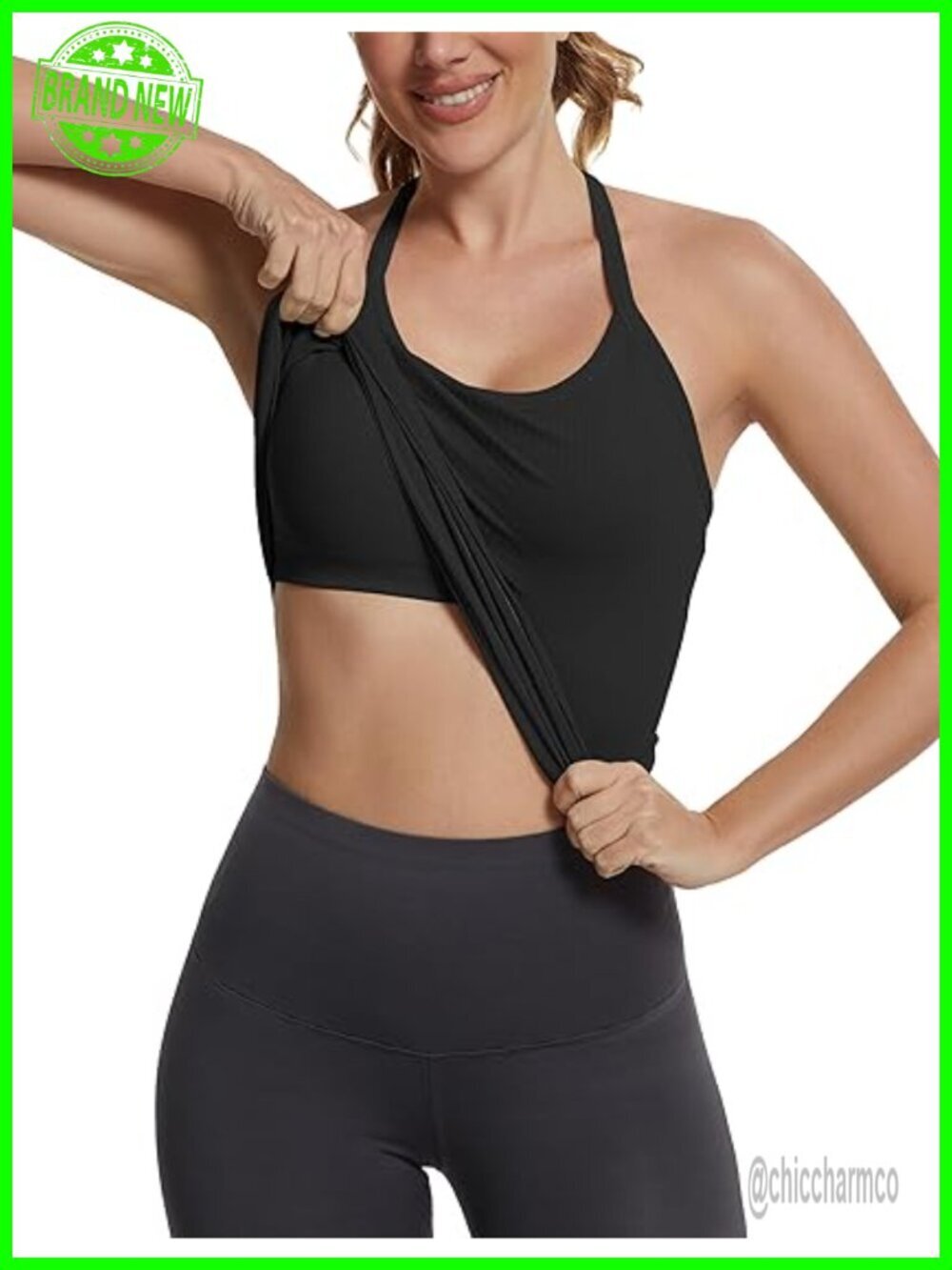 Seamless Workout Tank Top with Built In Bra Racerback Ribbed Soft Yoga